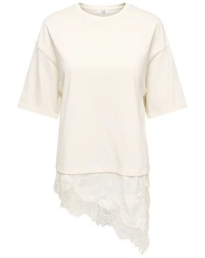 JDY - JDYAlma Lace Detail T-Shirt - Egret